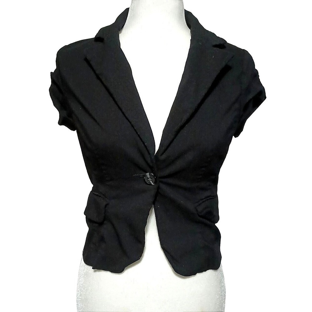 Dark Academia Rampage Blazer Women Medium Black Short‎ Sleeve Cropped One Button